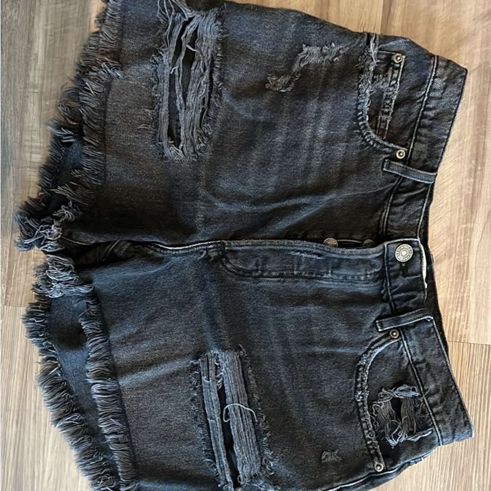 Distressed Black Denim Shorts
